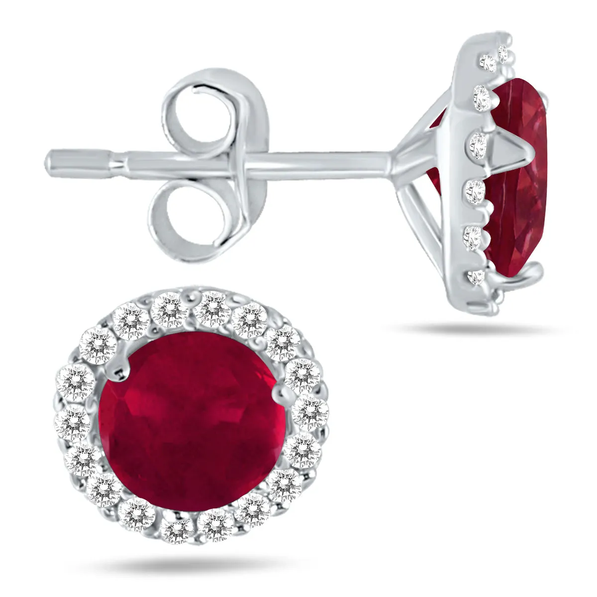 1 Carat Ruby and Diamond Stud Earrings in 14K White Gold