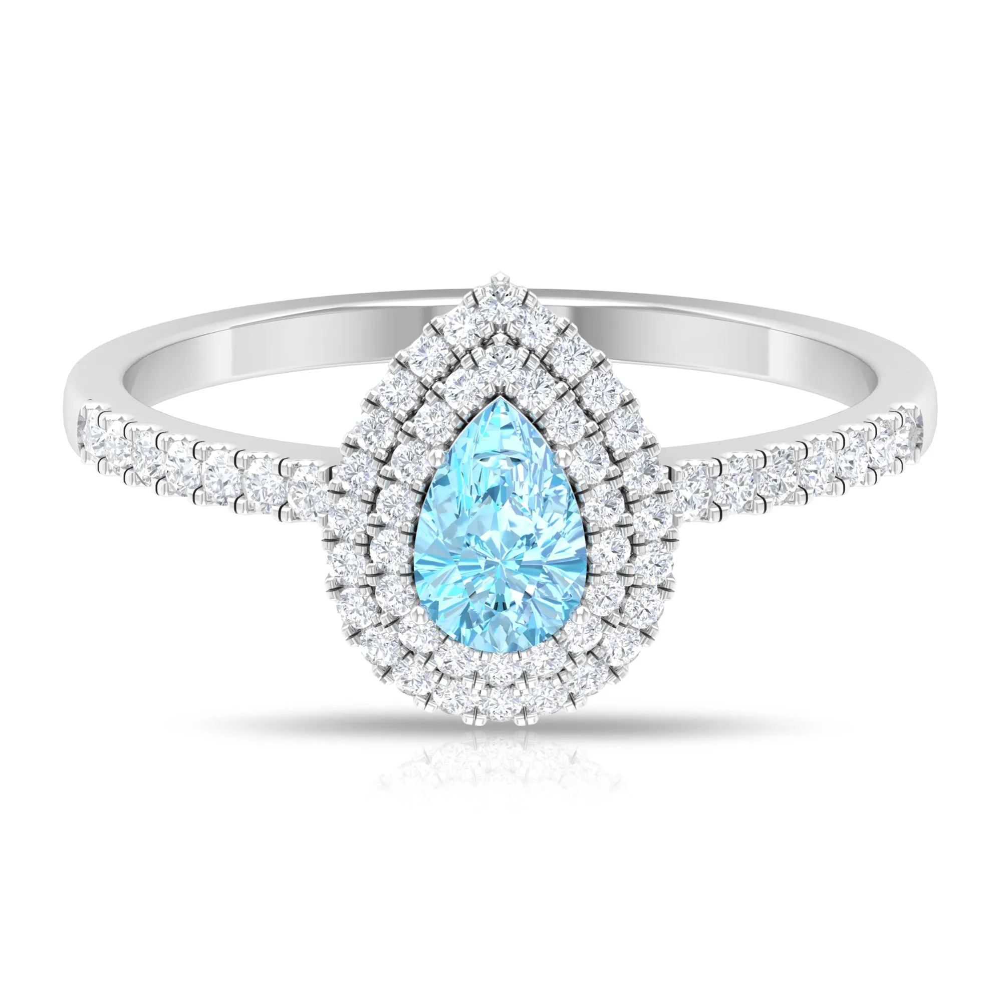 1 CT Classic Aquamarine and Diamond Teardrop Engagement Ring