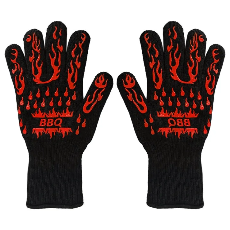 1 Pair High Temperature Resistant Silicone BBQ Gloves  Anti-Scalding Gloves(BBQ Flame Red)