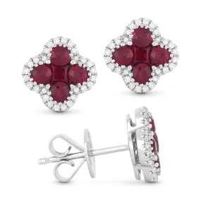 1.07Ct Ruby Stud Earrings In 14K White Gold