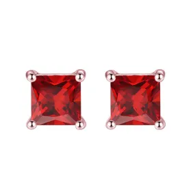 10k Rose Gold Plated 1 Ct Princess Cut Created Ruby Stud Earrings