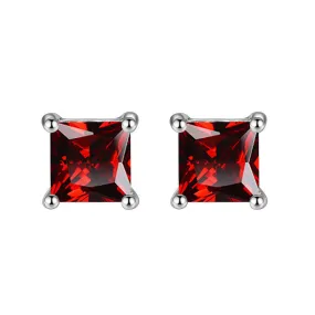 10k White Gold Plated 4 Ct Princess Cut Created Ruby Stud Earrings