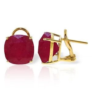 13.5 Carat 14K Solid Yellow Gold French Clips Earrings Cushion Shape Ruby