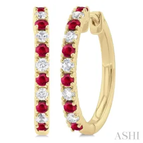 1/4 ctw Petite 1.80MM Ruby and Round Cut Diamond Precious Fashion Huggies in 10K Yellow Gold