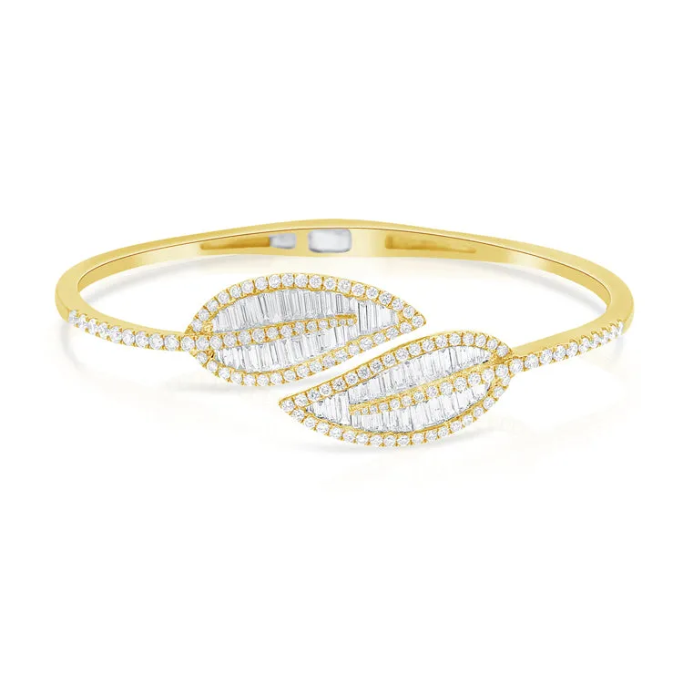 14K Gold & Diamond Leaf Bangle- 2.94 ct.