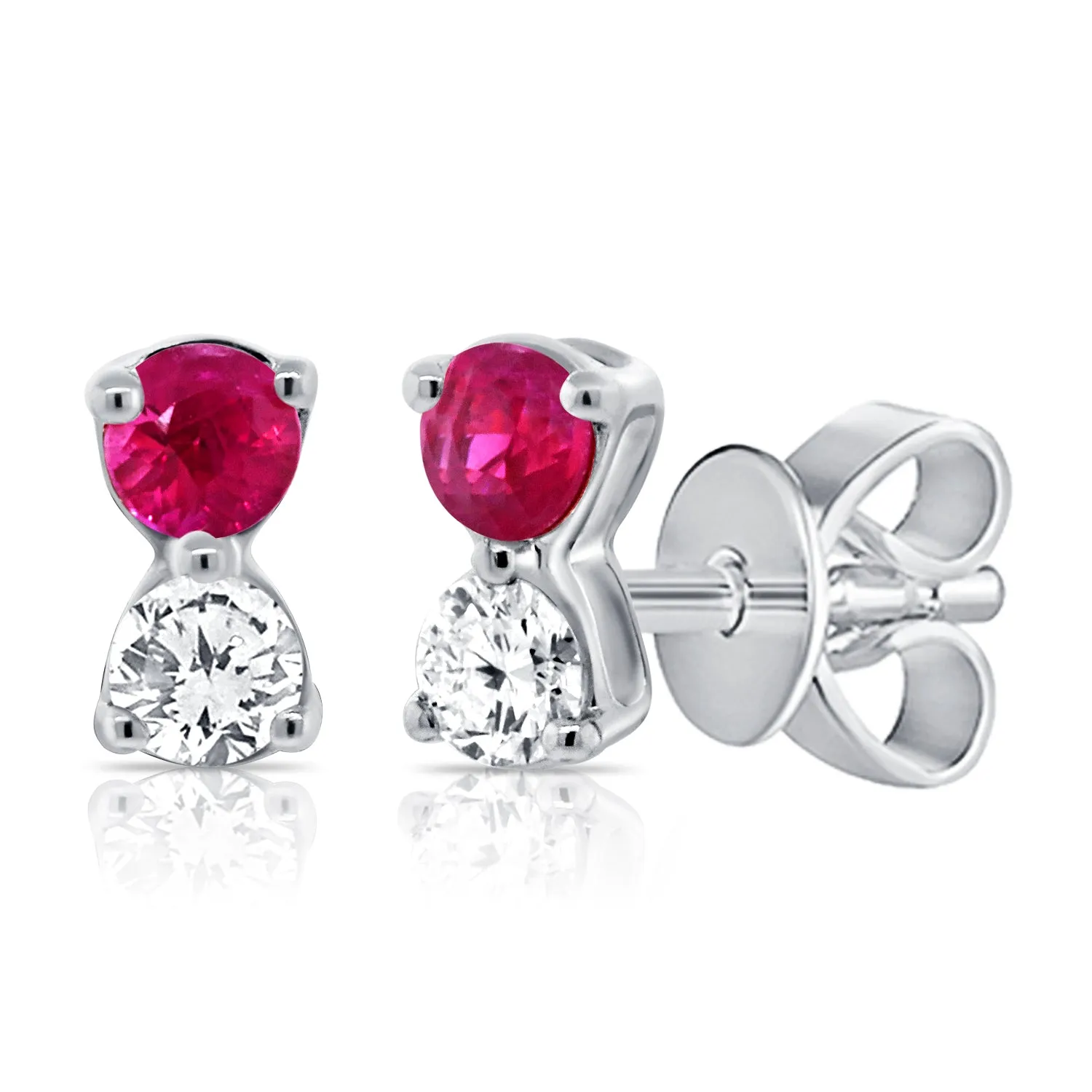 14K Gold Diamond & Ruby Tiny Stud Earrings