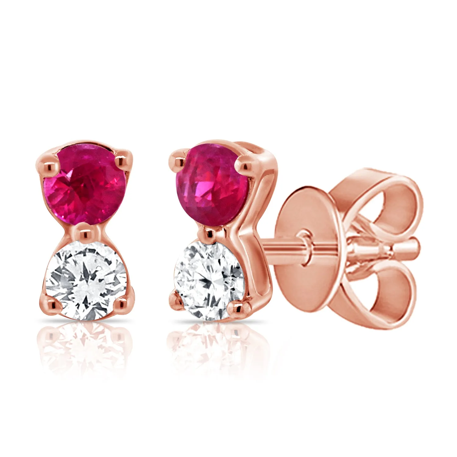 14K Gold Diamond & Ruby Tiny Stud Earrings