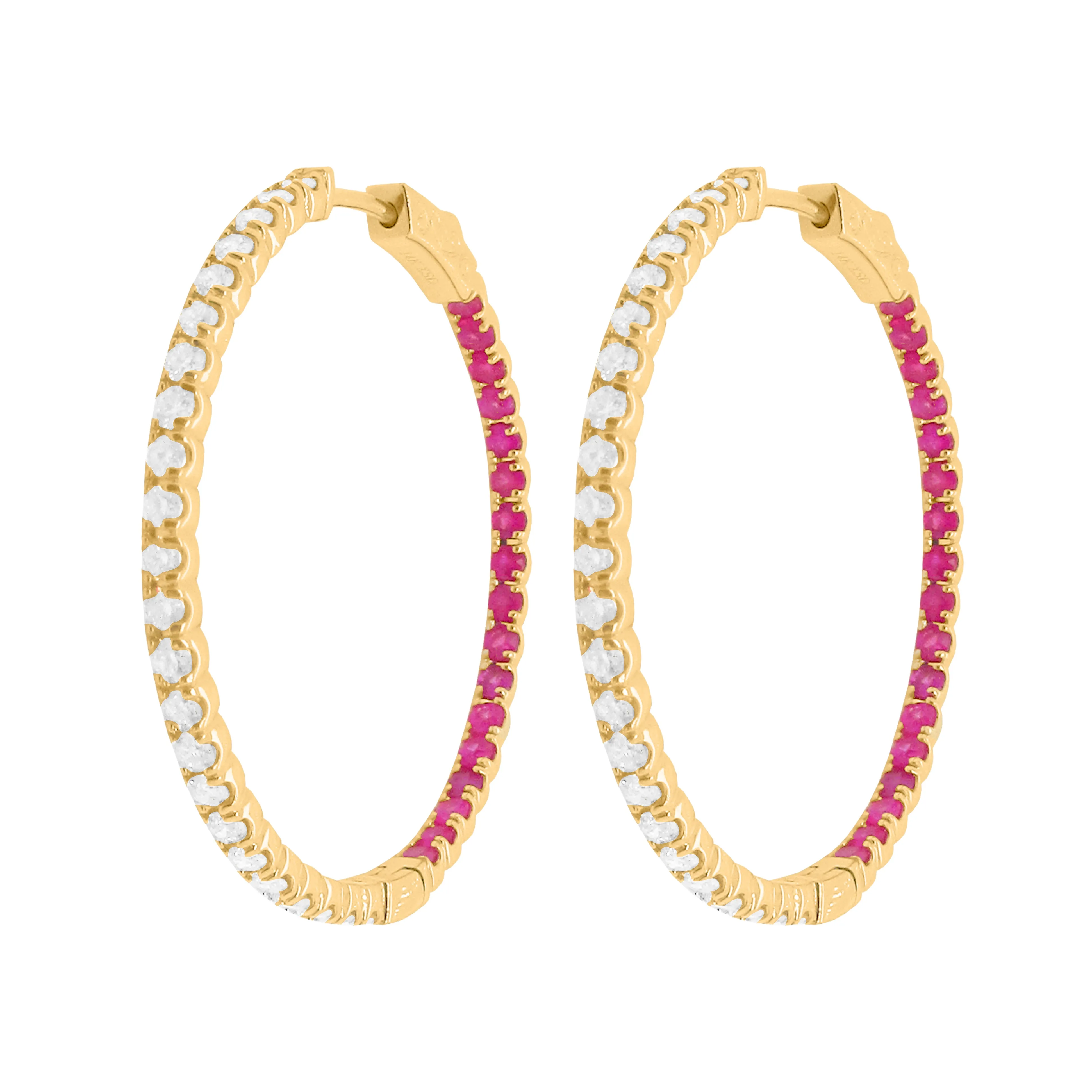 14K GOLD DIAMOND AND RUBY MEDIUM AMELIA HOOPS