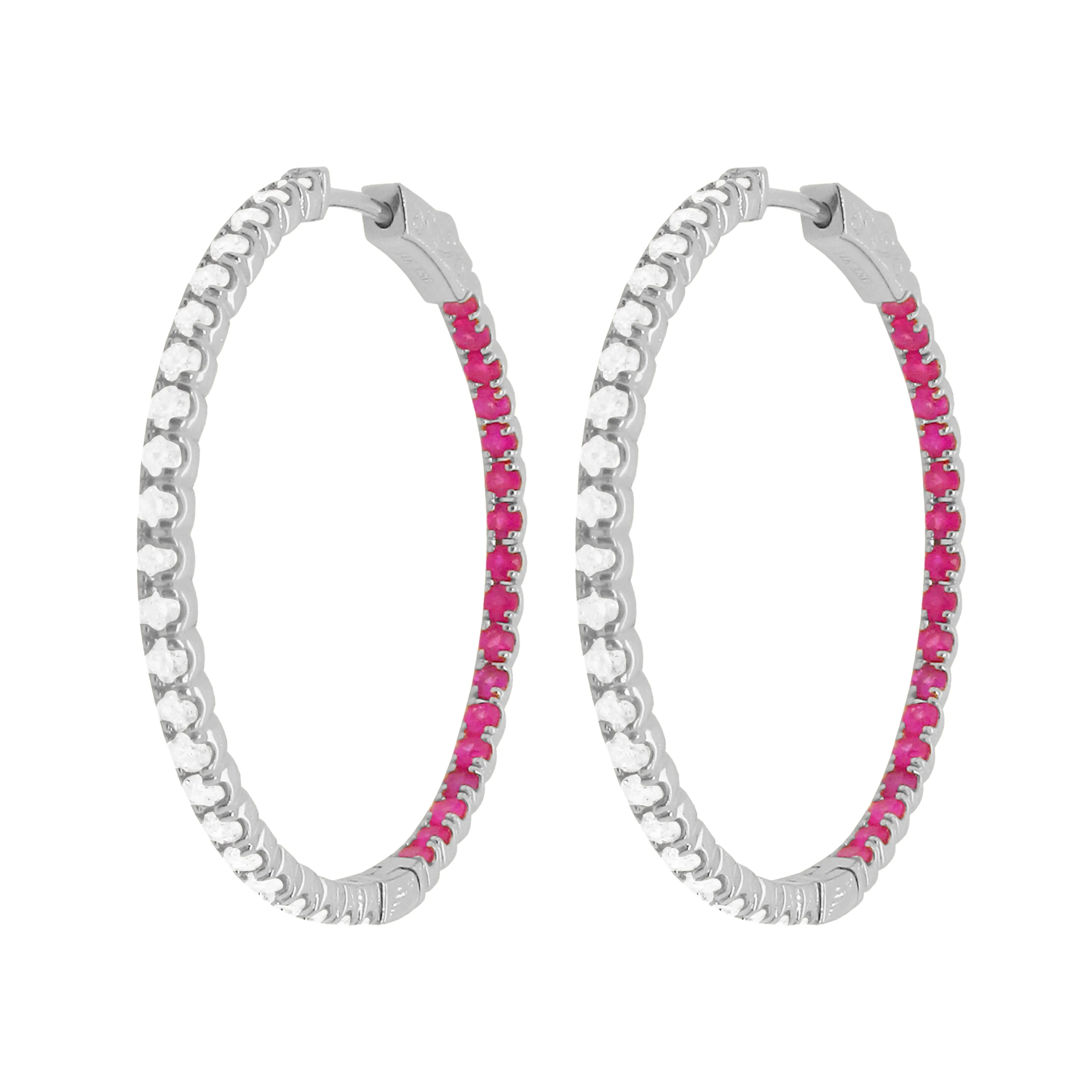 14K GOLD DIAMOND AND RUBY MEDIUM AMELIA HOOPS