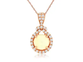 14K Rose Gold 1.09ctw Halo Style Opal Necklace