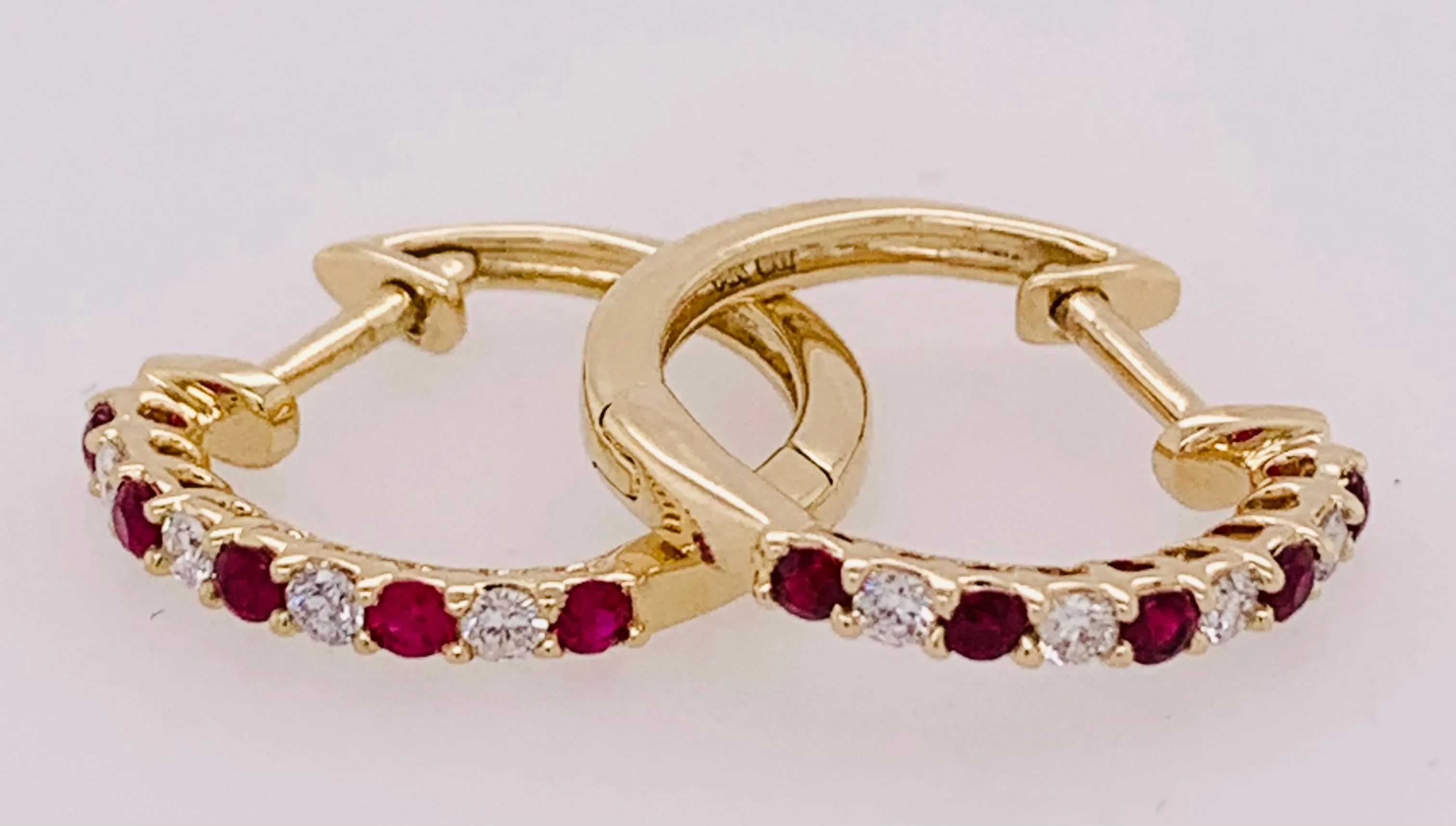 14K Ruby and Diamond Hoop Earrings