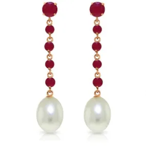 14K Solid Rose Gold Chandelier Ruby & Pearl Earrings