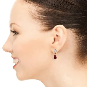 14K Solid Rose Gold Diamond & Ruby Gemstone Earrings