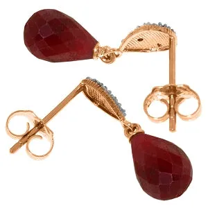 14K Solid Rose Gold Diamond & Ruby Gemstone Earrings