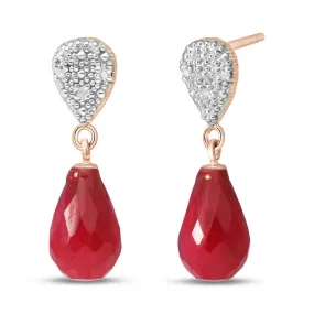 14K Solid Rose Gold Diamond & Ruby Gemstone Earrings