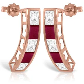 14K Solid Rose Gold Earrings w/ Natural Rose Topaz & Rubies