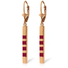 14K Solid Rose Gold Leverback Earrings Bar w/ Natural Rubies