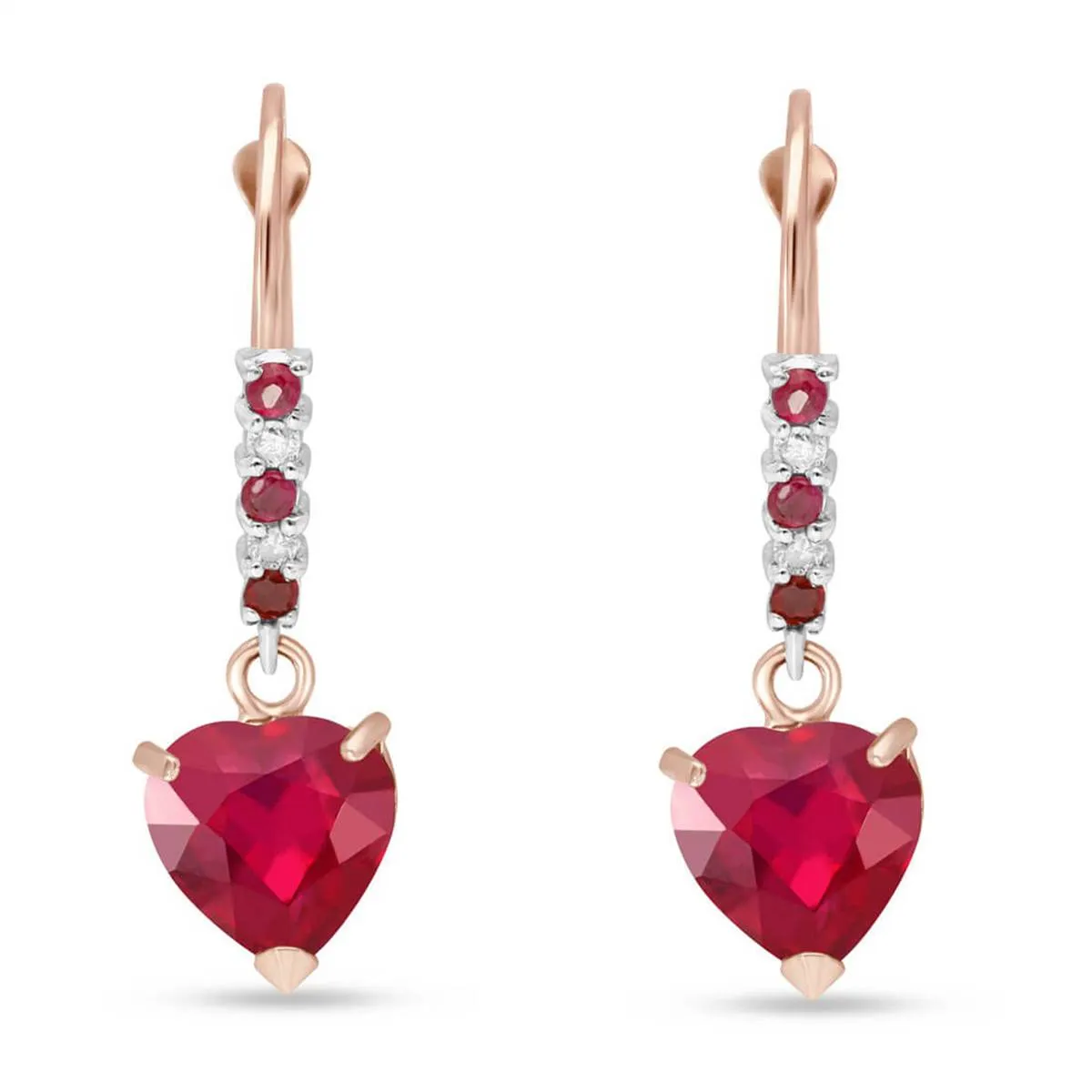 14K Solid Rose Gold Leverback Earrings Diamond & Ruby Jewelry Genuine Royal