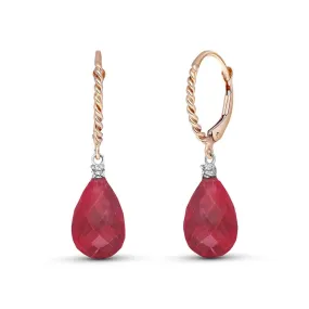 14K Solid Rose Gold Leverback Earrings Diamond & Ruby