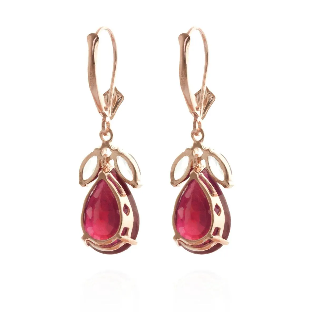 14K Solid Rose Gold Leverback Earrings Ruby & Rose Topaz Gemstone