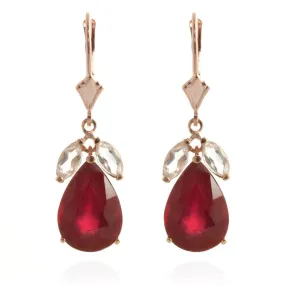 14K Solid Rose Gold Leverback Earrings Ruby & Rose Topaz Gemstone