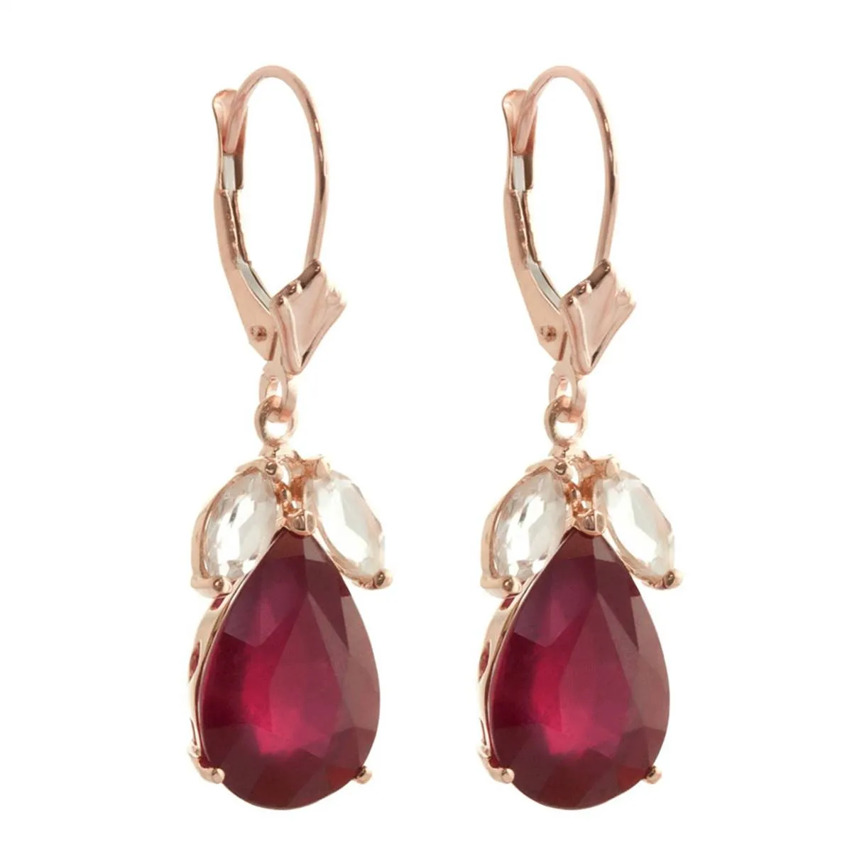 14K Solid Rose Gold Leverback Earrings Ruby & Rose Topaz Gemstone