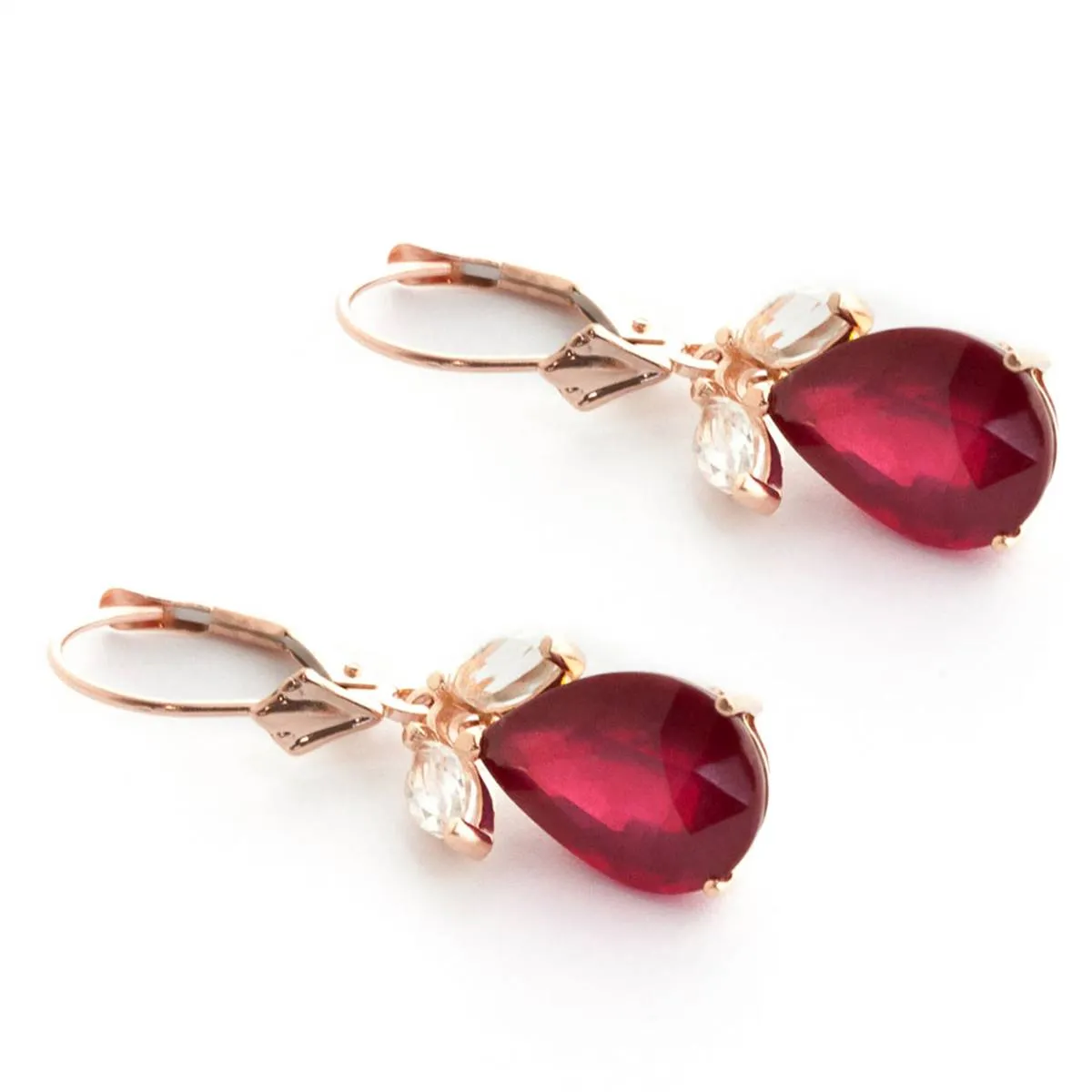 14K Solid Rose Gold Leverback Earrings Ruby & Rose Topaz Gemstone