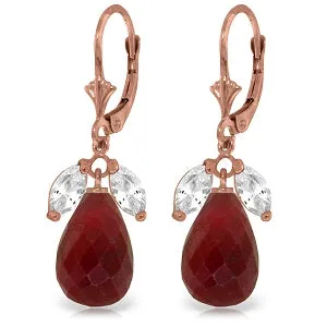 14K Solid Rose Gold Leverback Earrings Ruby & Rose Topaz