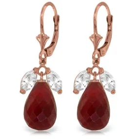 14K Solid Rose Gold Leverback Earrings Ruby & Rose Topaz