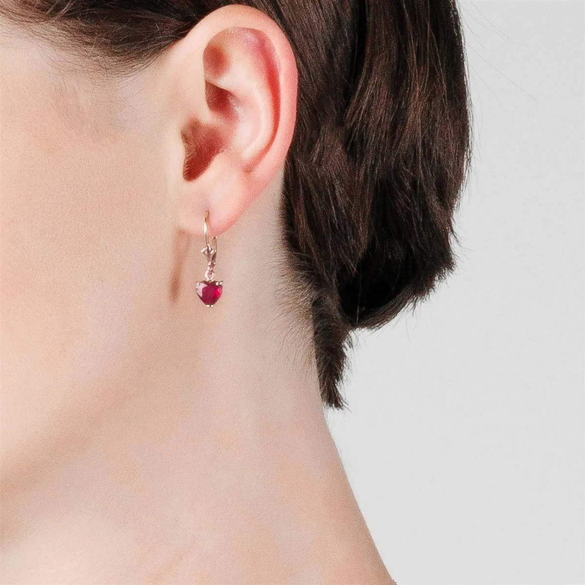 14K Solid Rose Gold Leverback Ruby Gemstone Earrings