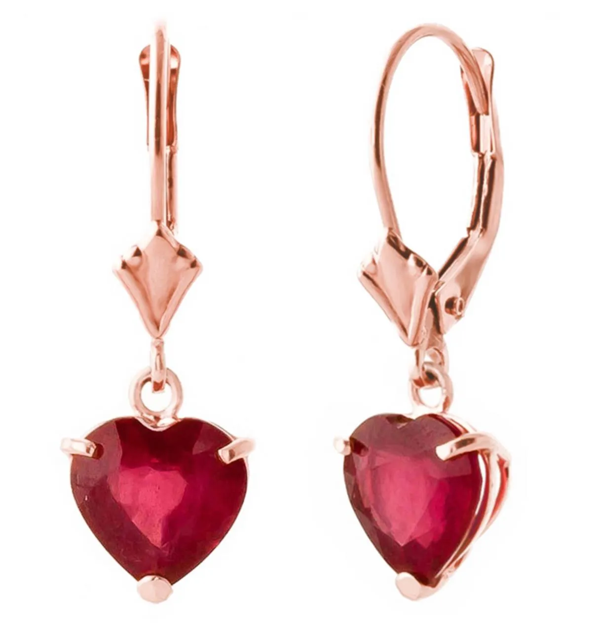 14K Solid Rose Gold Leverback Ruby Gemstone Earrings