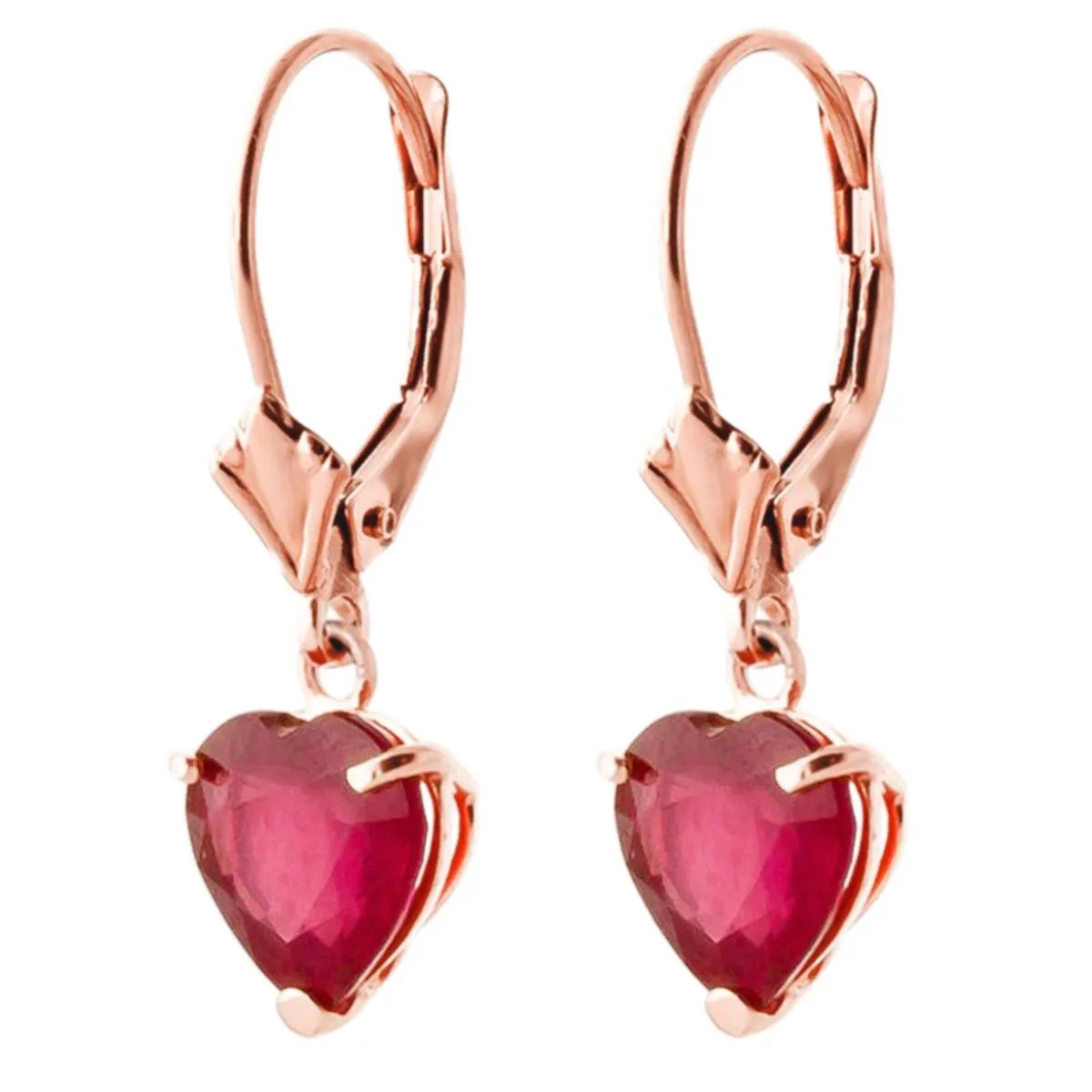 14K Solid Rose Gold Leverback Ruby Gemstone Earrings