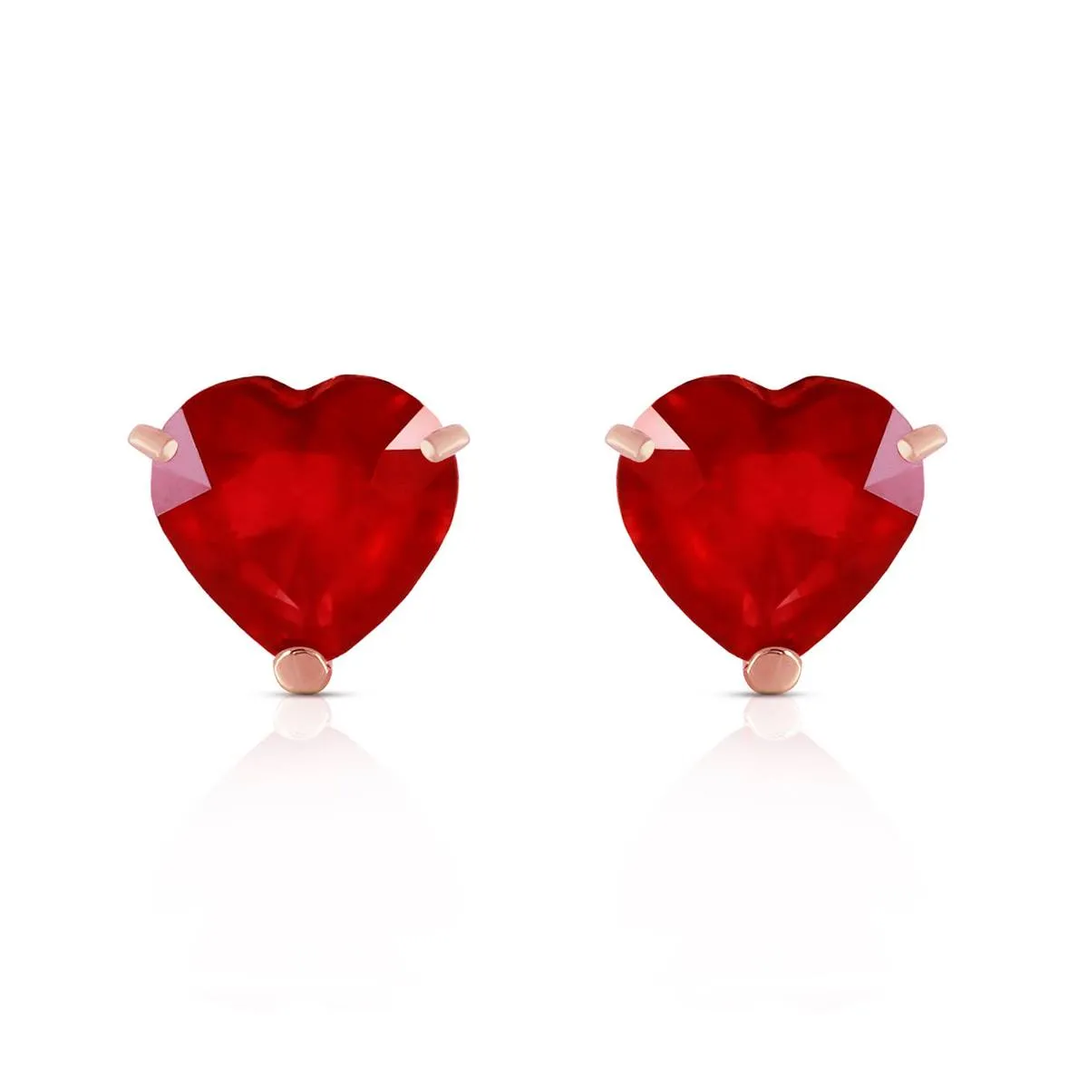 14K Solid Rose Gold Stud Earrings w/ Natural Heart Rubies