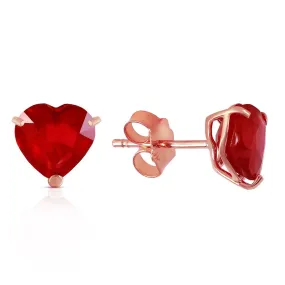 14K Solid Rose Gold Stud Earrings w/ Natural Heart Rubies