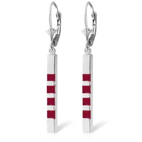 14K Solid White Gold Leverback Earrings Bar w/ Natural Rubies