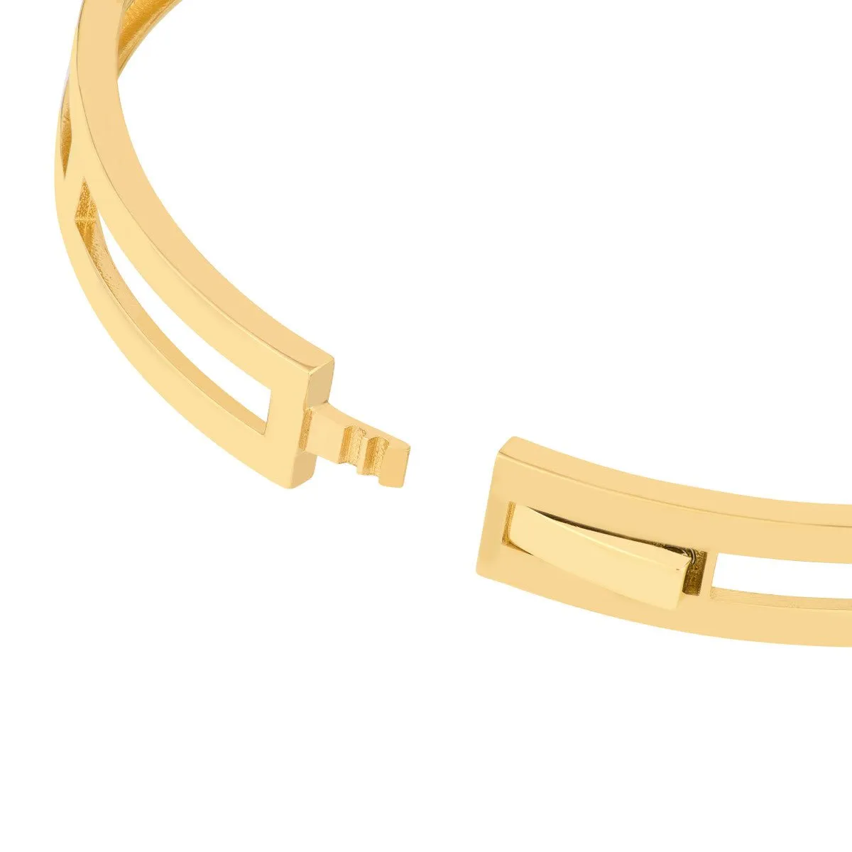 14K Two-Tone Gold Diamond Bezel Open Bangle