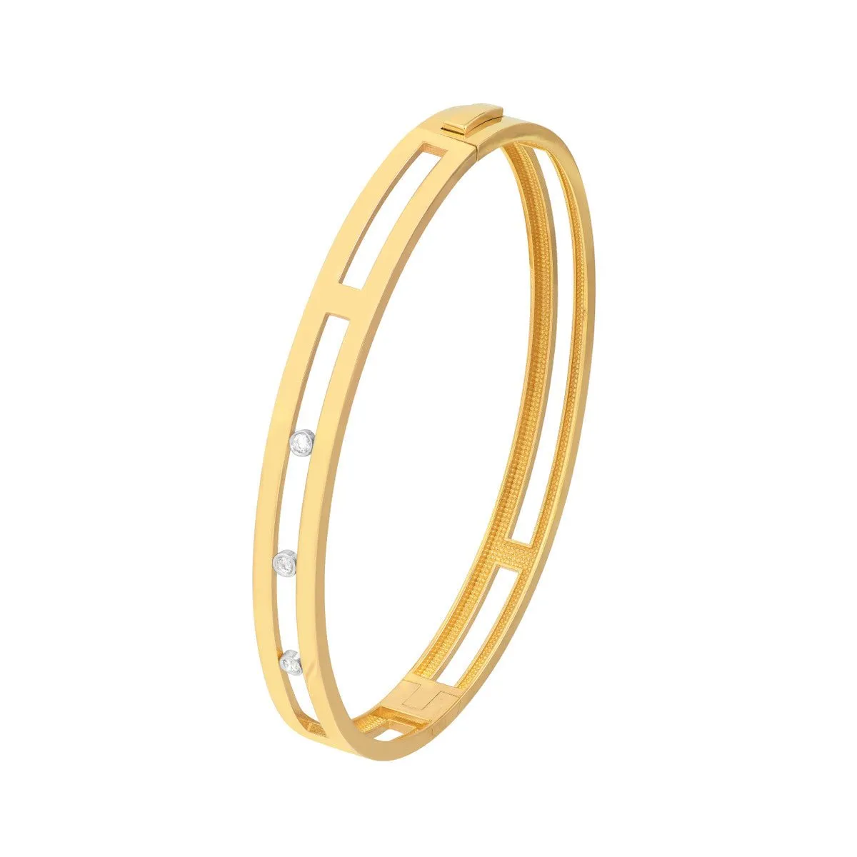 14K Two-Tone Gold Diamond Bezel Open Bangle