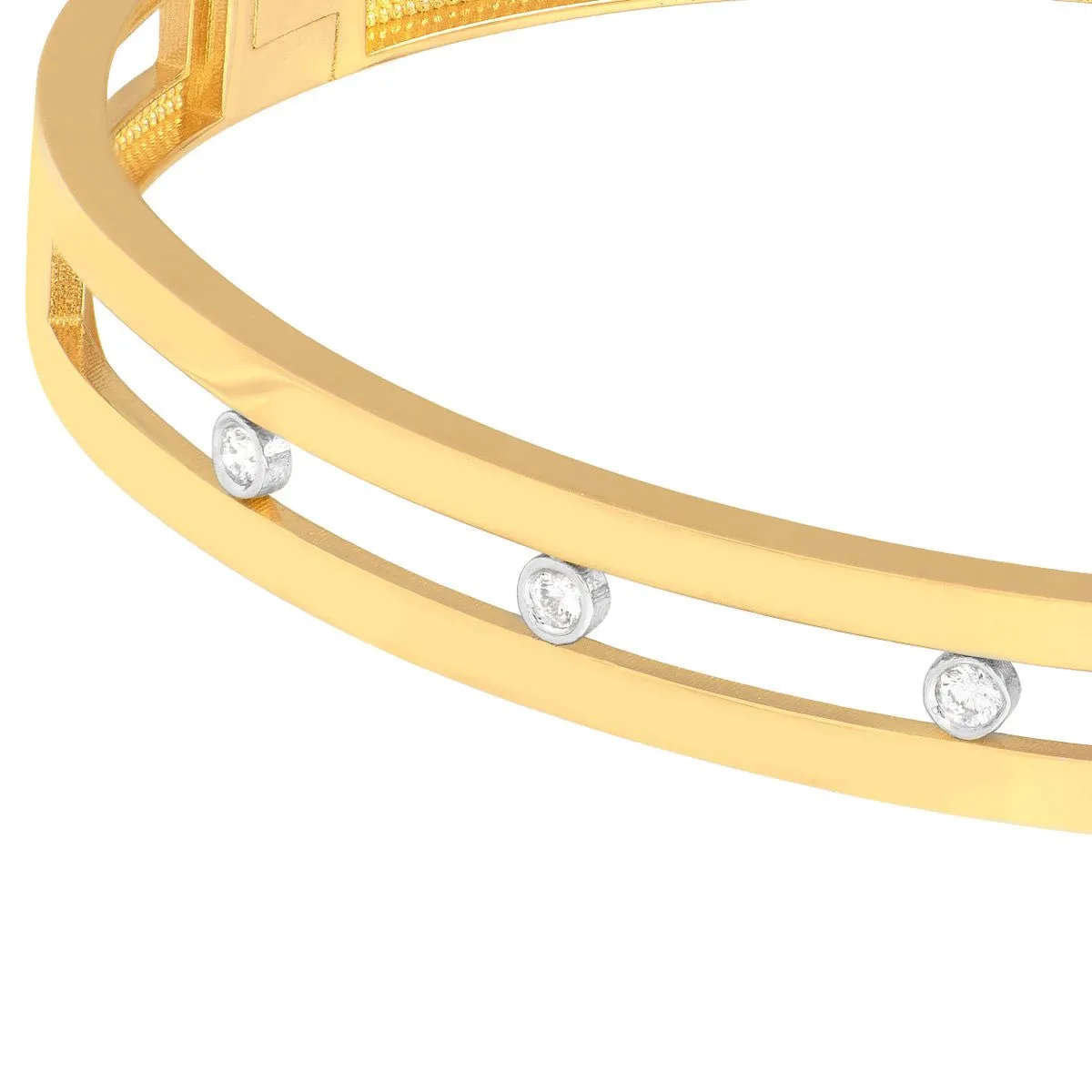 14K Two-Tone Gold Diamond Bezel Open Bangle