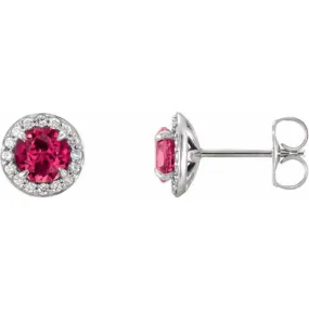 14K White 4.5 mm Lab-Grown Ruby & 1/6 CTW Natural Diamond Earrings