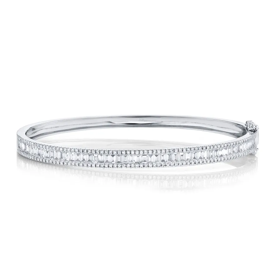 14k White Gold Baguette Diamond Bangle