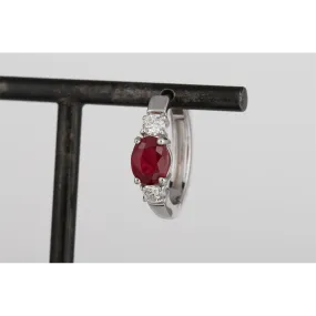 14K White Gold Ruby and Diamond Huggie Hoop Earrings