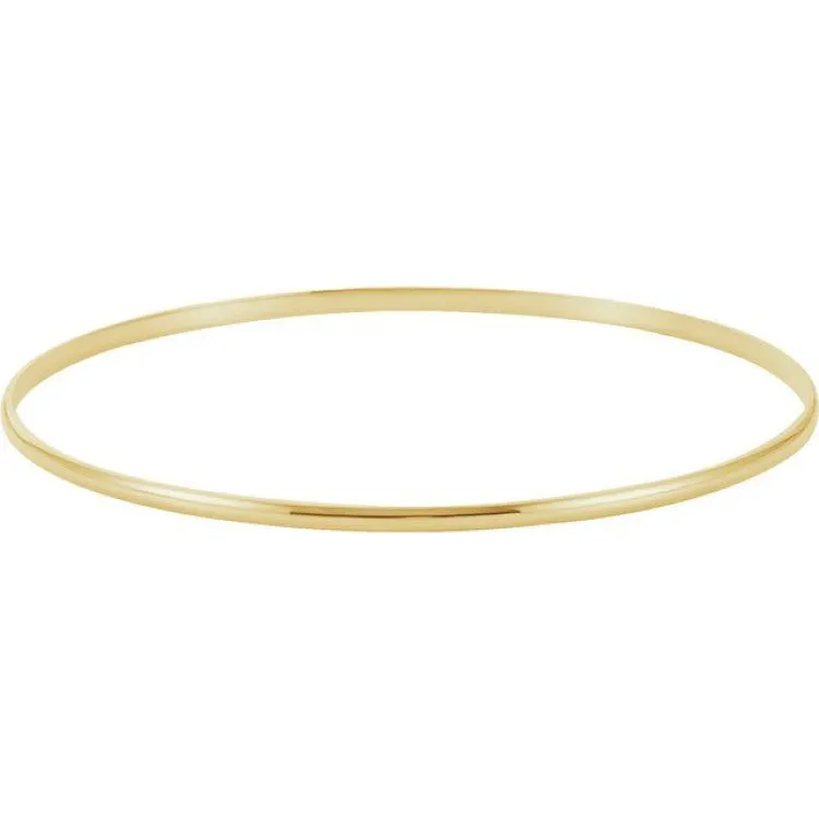 14K Yellow 2 mm Half Round Bangle 7 1/2" Bracelet