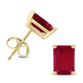 14K Yellow Gold 6X4Mm Emerald Shaped Ruby Earrings