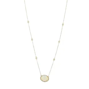 14K Yellow Gold Opal and Diamond Halo Necklace