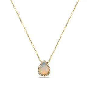 14K Yellow Gold Pear Shape Opal And Diamond Necklace