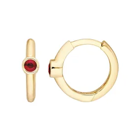 14K Yellow Gold Ruby Bezel Mini Hoops