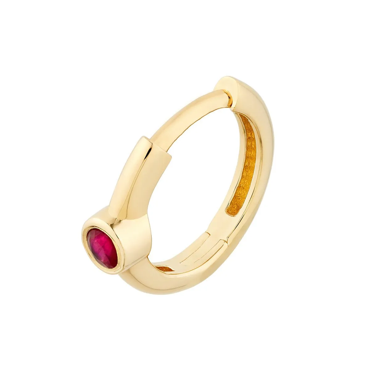 14K Yellow Gold Ruby Bezel Mini Hoops