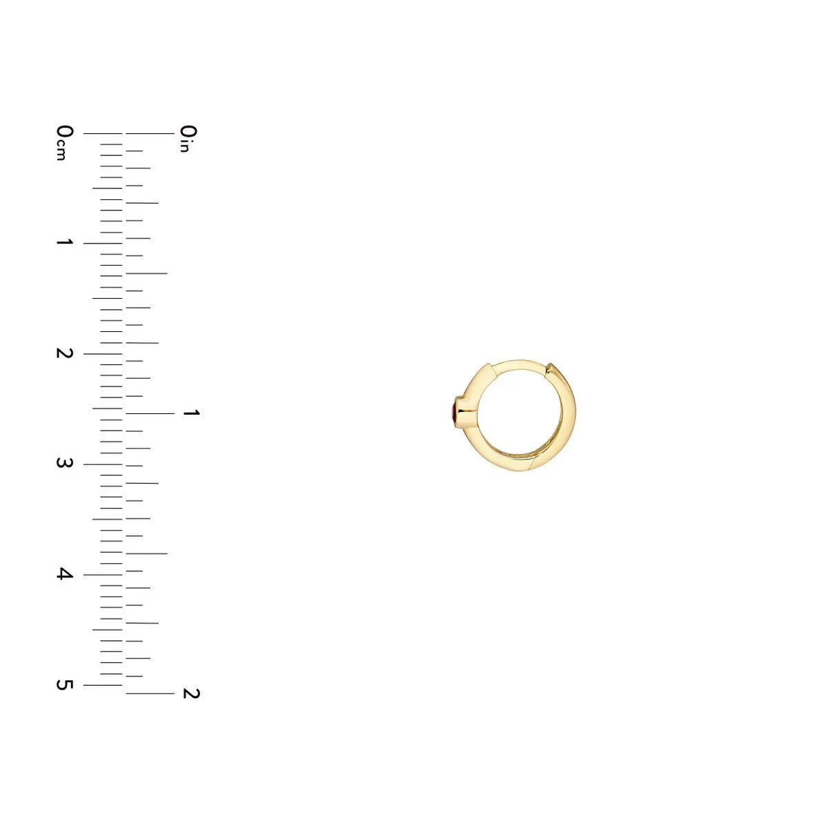 14K Yellow Gold Ruby Bezel Mini Hoops