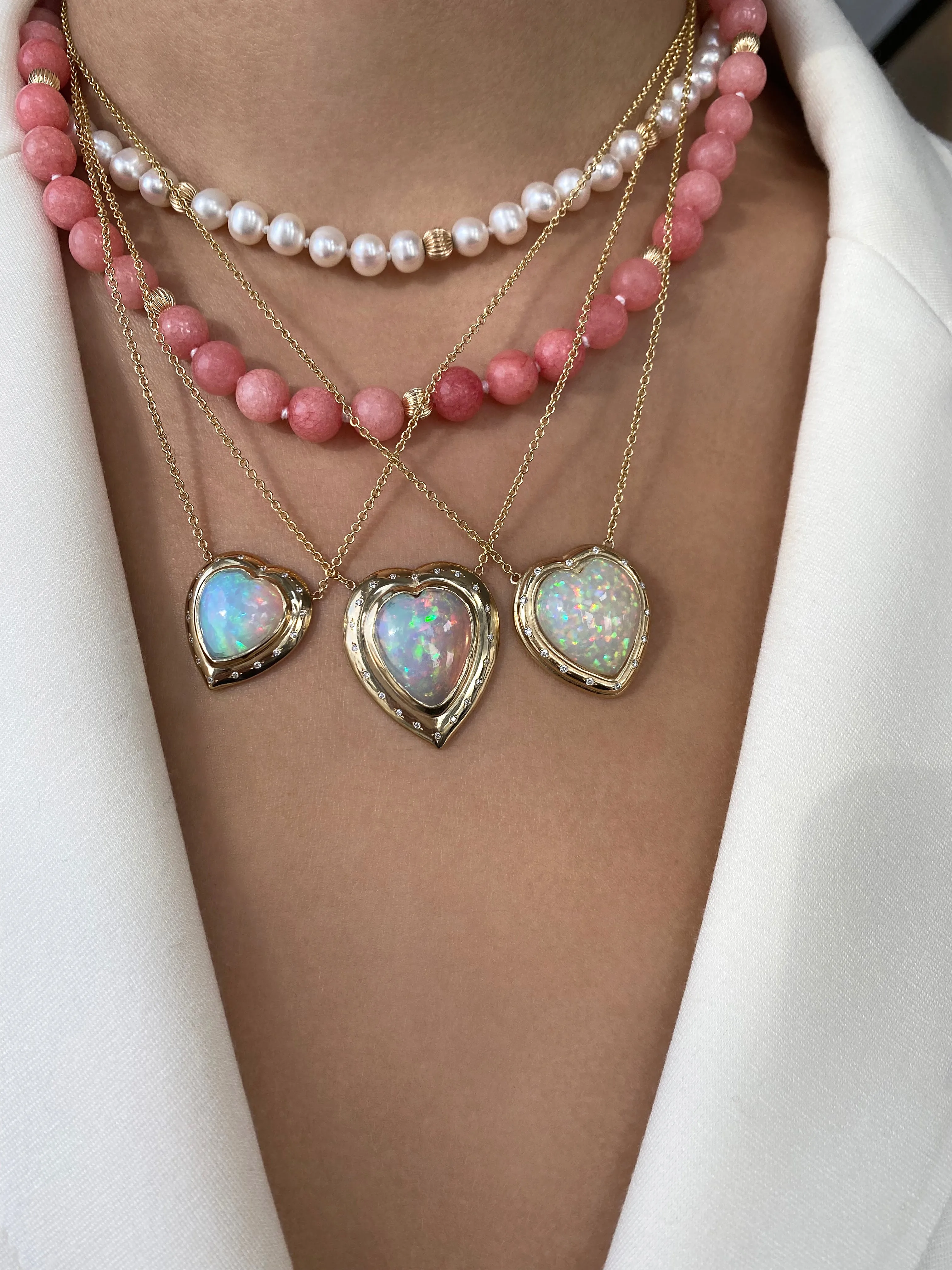 14K YG Heart Shaped Ethiopian Opal and Diamond Necklace