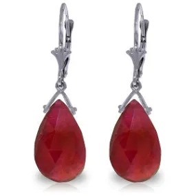 16 Carat 14K Solid White Gold Leverback Earrings Briolette Ruby